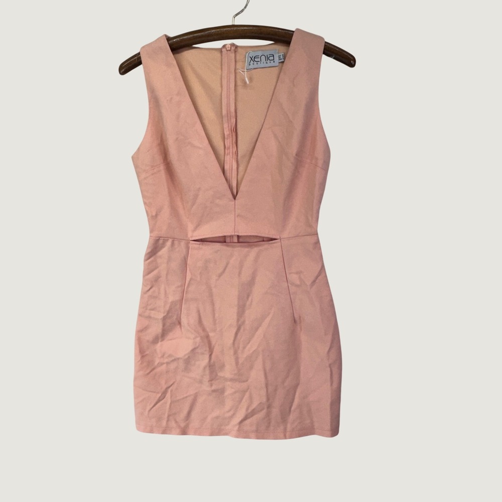 Xenia Boutique Mini Dress 4 Peach Cutout V-Neck Sleeveless Coquette Chic